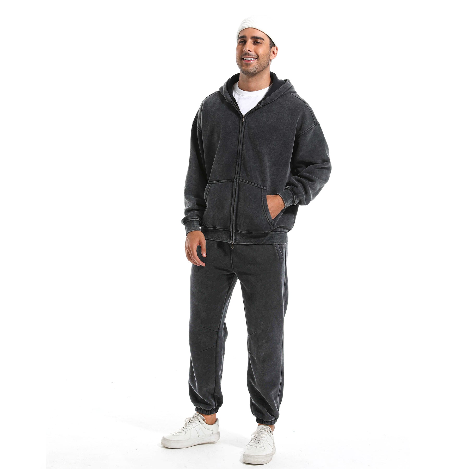 Loose Fit Washed Zip Up Hoodie